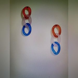 New JCrew rust blue and pink dangly circle earrings